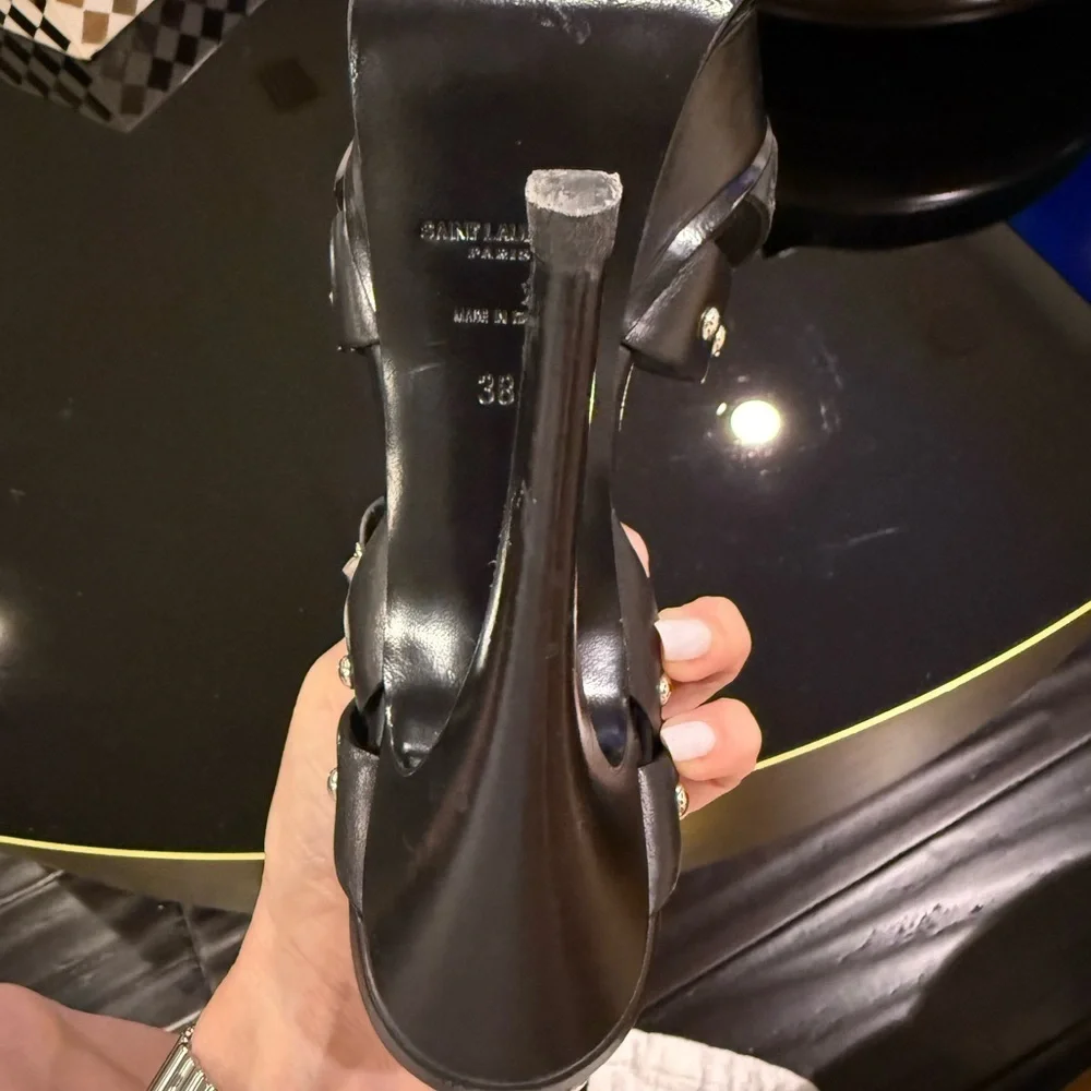 Saint Laurent TRIBUTE SILVER STUDDED Sandals RARE/ EUC - Picture 12 of 14